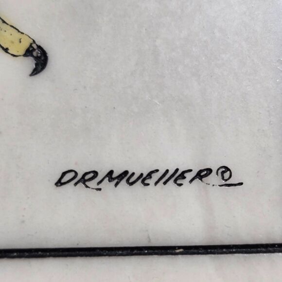 Vintage David R Mueller Bald Eagle Hunting Etched Marble Hand Painted Framed 5x7 - Picture 3 of 5